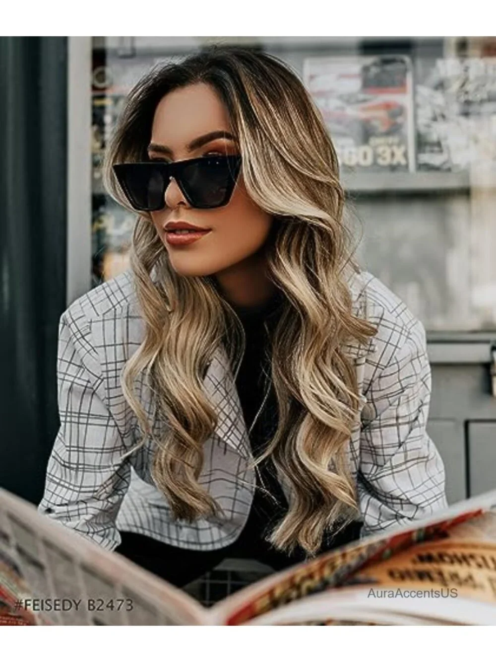 FEISEDY Retro Cat Eye Sunglasses UV400 Lightweight Acetate Full-Frame